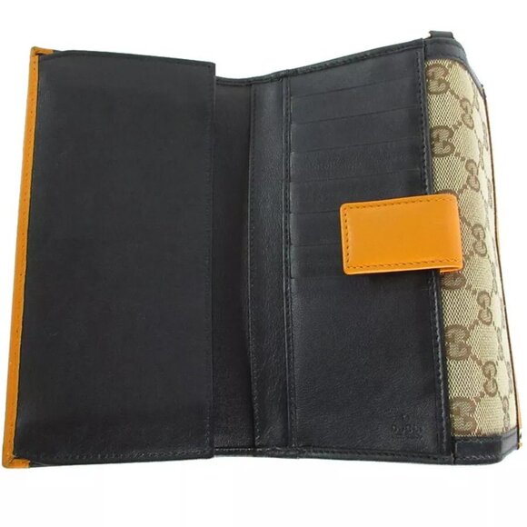 Auth GUCCI Long Wallet Orange x Black x Brown GG canvas/leather - Picture 6 of 10